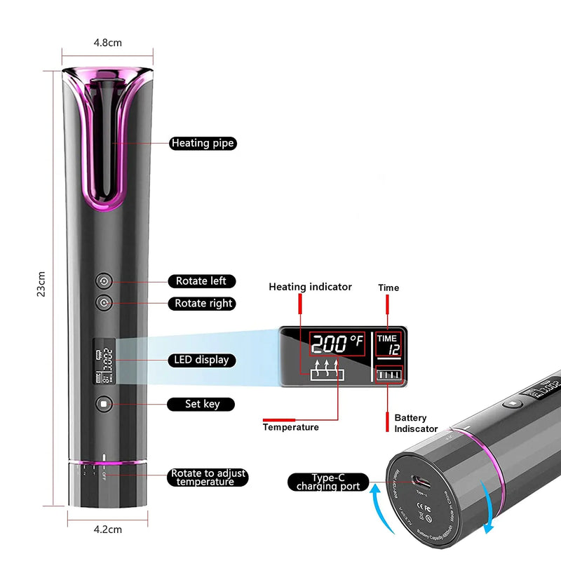 babyliss portátil sem fio de cerâmica profissional com rotação automática,