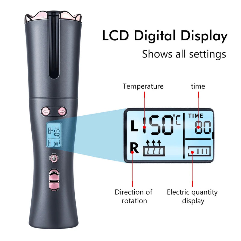 babyliss super Modelador de cachos automático recarregável sem fio USB com visor LCD.