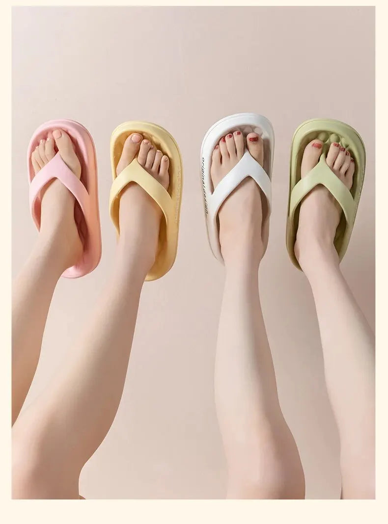 Chinelo feminino de plataforma antiderrapante, cor sólida, para uso interno