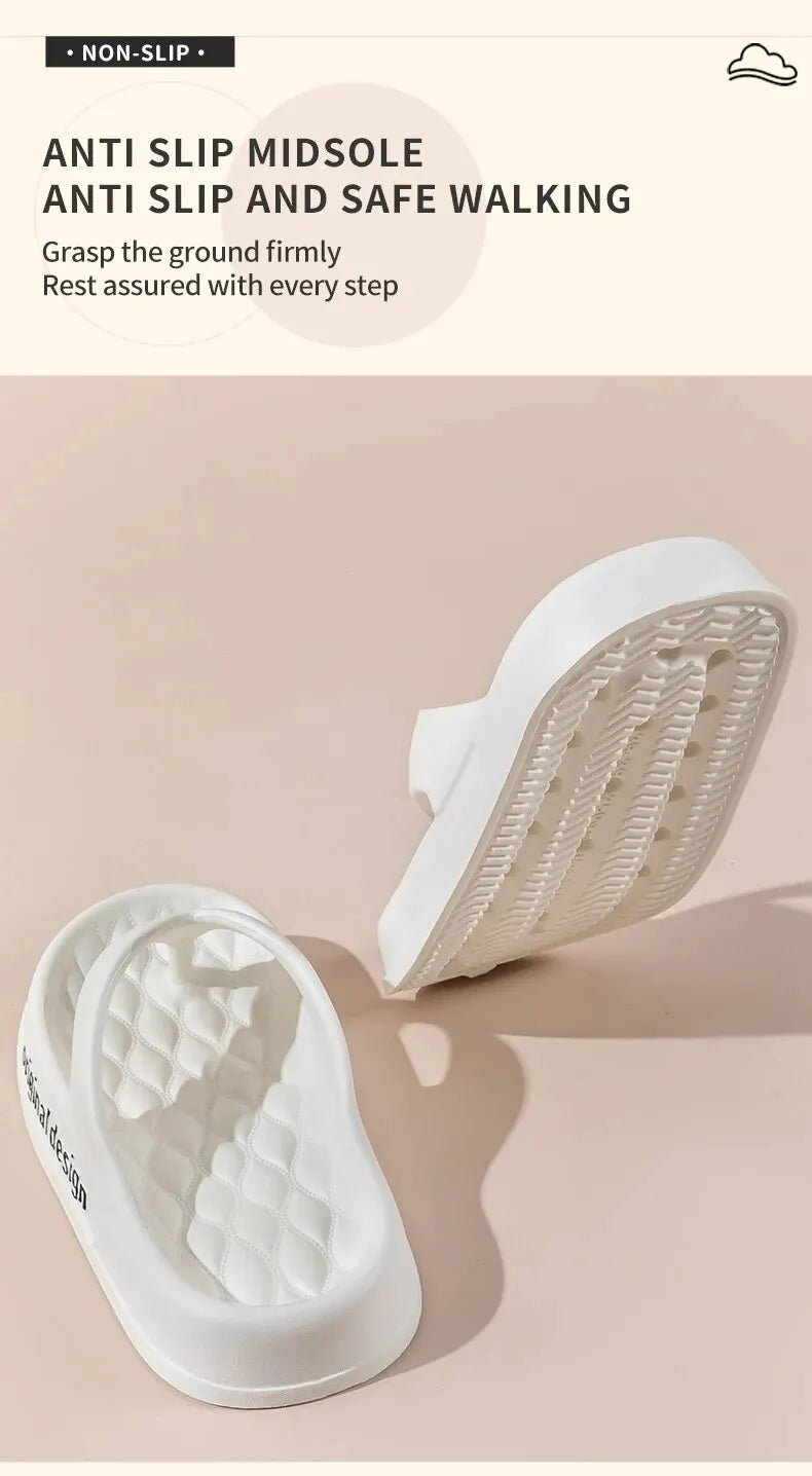 Chinelo feminino de plataforma antiderrapante, cor sólida, para uso interno