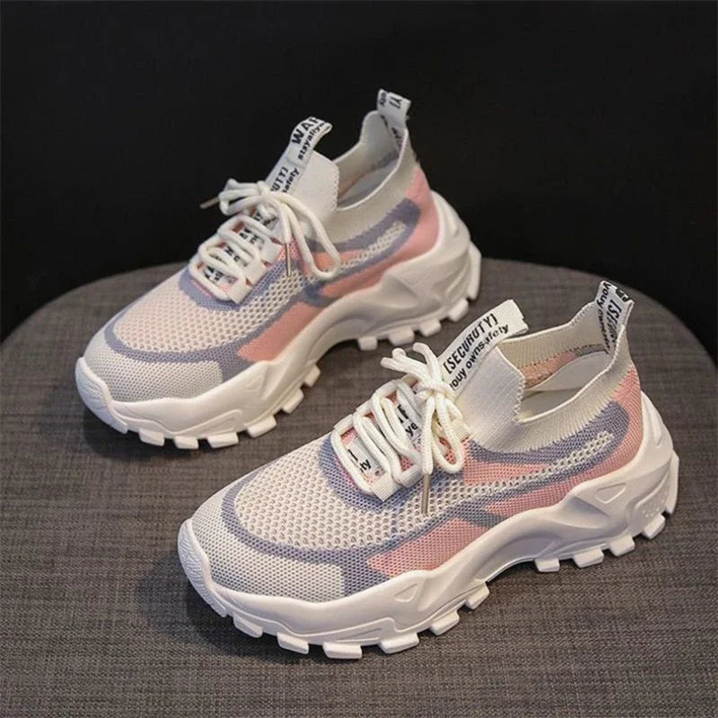 Tênis de corrida feminino com cadarço, leve, casual, para atividades ao ar livre, com sola macia.